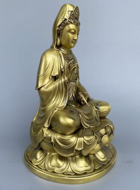 黄铜观音佛像摆件南海观世音铜像