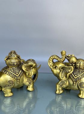黄铜大象摆件一对招财大象工艺品