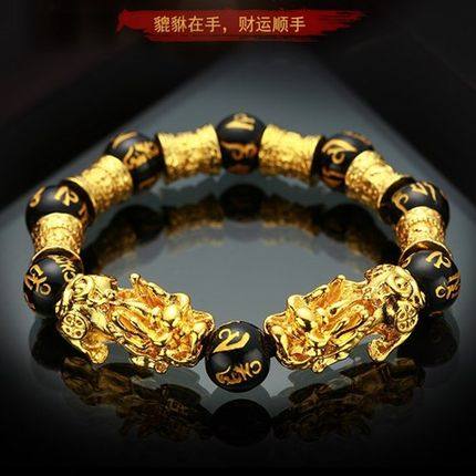 越南沙金貔貅串男3d硬黄金999手链 吴丽敏手链