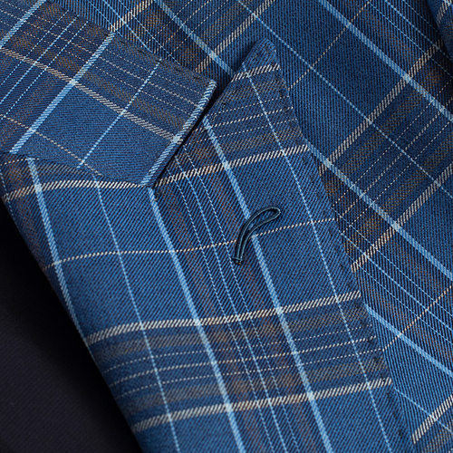 本派【高定半麻衬工艺】苏格兰格纹休闲西装男新款蓝色格子西服男 - 图0