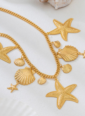 跨境新款海星海洋元素贝壳项链ins波西米亚风沙滩度假choker饰品