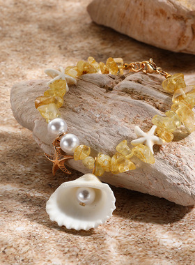 跨境外贸流行饰品海螺米珠珍珠手链沙滩海星吊坠贝壳水晶手链项链
