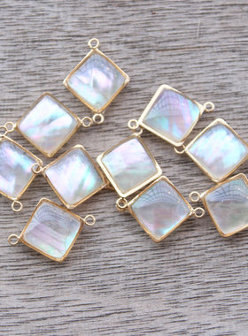 天然贝壳挂坠白鲍鱼贝圆菱形多边形滴油鼓面圆形手链项链耳饰配件