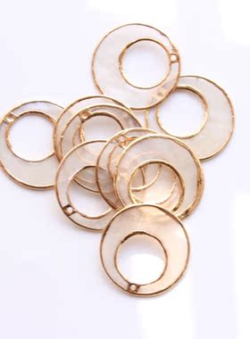 天然镜贝圆中圆金边吊坠32mm偏心圆薄贝壳半透明耳环项链手工配件