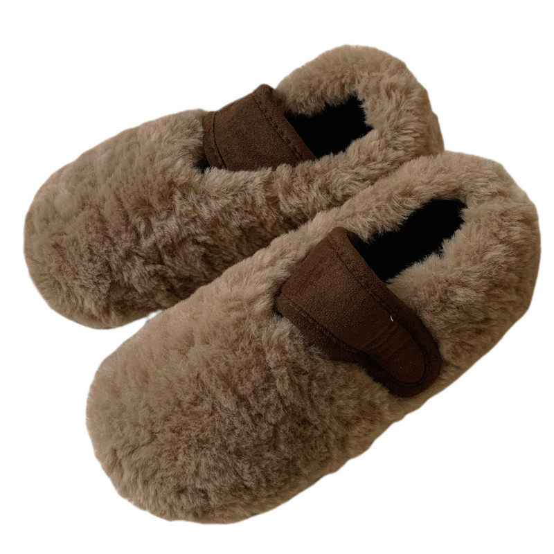 冬季女士时尚居家平底豆豆鞋防滑外穿保暖舒适毛绒绒撞色休闲棉鞋,淘宝优惠券,粉丝福利购,淘宝优惠卷