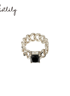 Riotlily艾特里里都市链接戒指黑金锆石镂空链条个性圣诞送女友