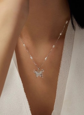 Riotlily艾特里里羽翼微光项链925银珍珠浪漫项链礼物女款礼物