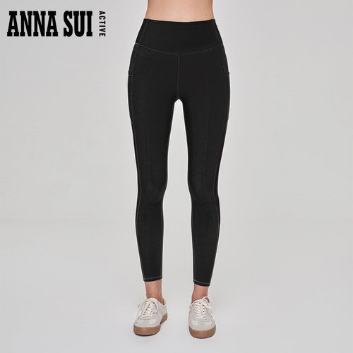 ANNA SUI安娜苏运动  暖棉拼接加绒加厚高腰瑜伽裤3A抗菌收腹显瘦 - 图3