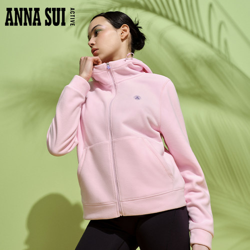 ANNA SUI安娜苏运动 抓绒摇粒绒针织可调节连帽抽绳外套长袖拉链 - 图0
