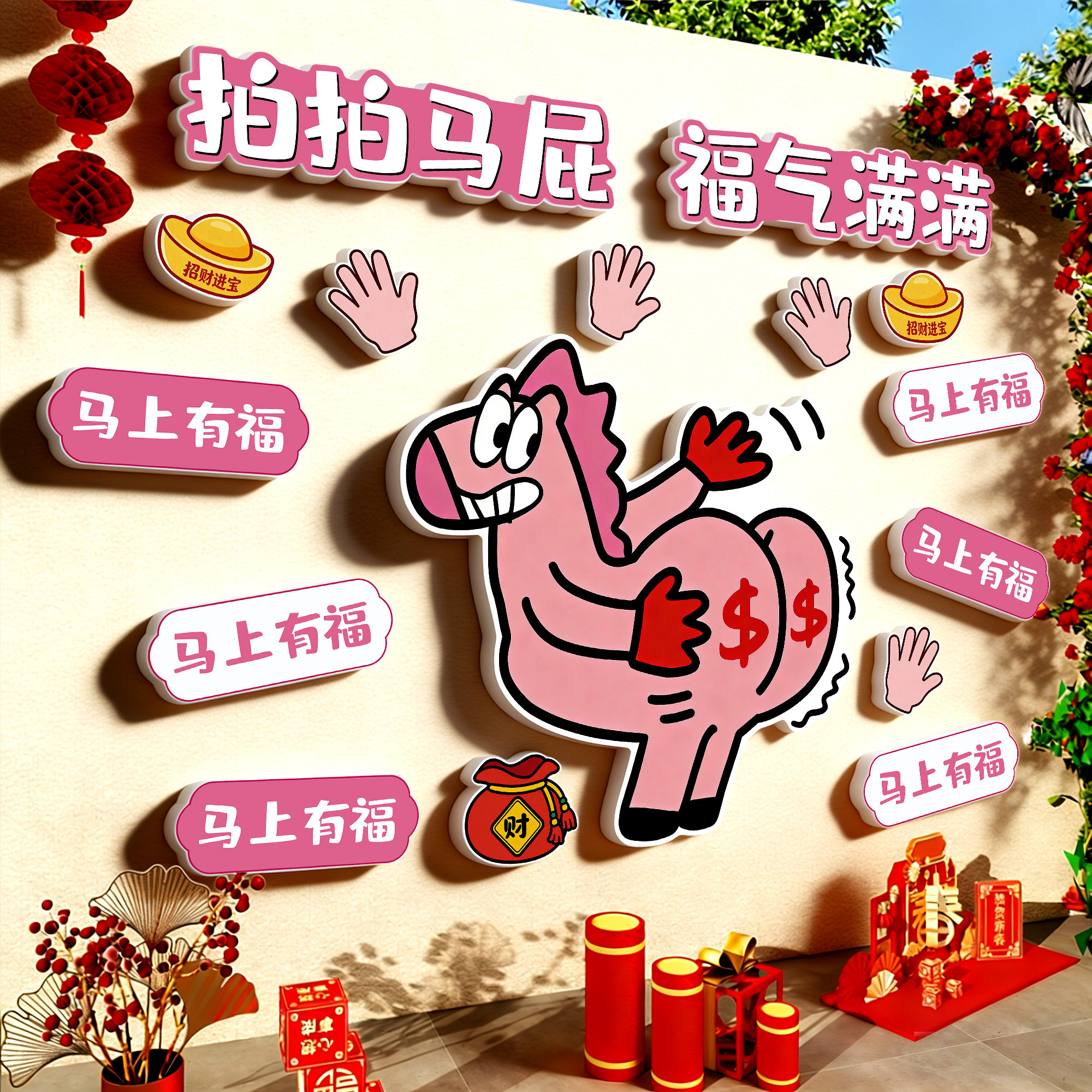 2026新年装饰品氛围布置马年许愿墙万事顺利拍拍马屁立体墙贴纸QT,淘宝优惠券,粉丝福利购,淘宝优惠卷