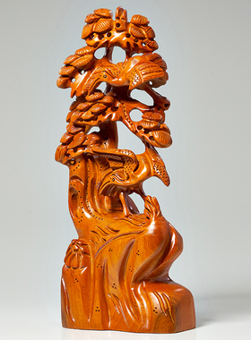 刺史花梨木雕松鹤延年摆件