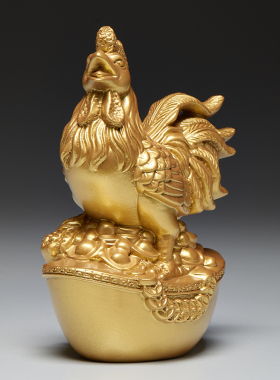 金色木雕鸡摆件实木质鸡生肖鸡客厅家居装饰工艺品大公鸡吉庆送礼