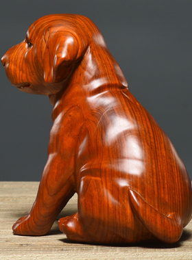 刺史花梨木雕狗摆件风水十二生肖