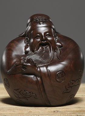 福禄寿三星生日工艺品黑檀木雕