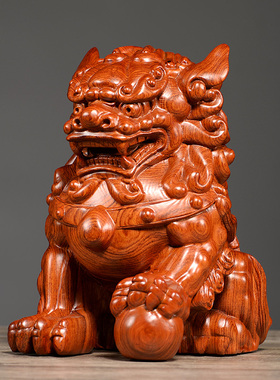刺史摆件客厅风水工艺品木雕狮子