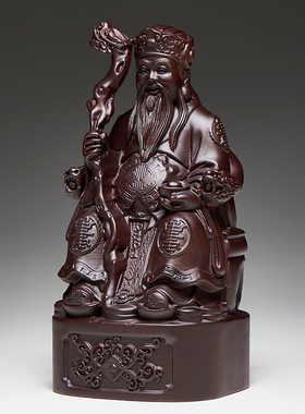 黑檀木雕土地公公摆件实木质土地公神像家居供奉家用土地爷爷摆件