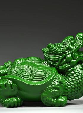 绿色木雕龙龟摆件实木金钱龙头龟聚财神兽客厅玄关办公室装饰大号
