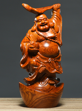 弥勒佛像摆件家居客厅黄花梨木雕