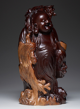 黑檀木雕大肚弥勒佛摆件佛像家用供奉大号实木根雕笑佛红木工艺品