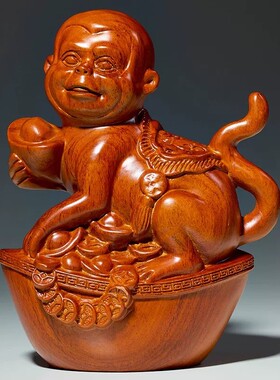 绿色木猴子雕刻摆件十二生肖猴木头属猴家居补角吉祥物装饰工艺品