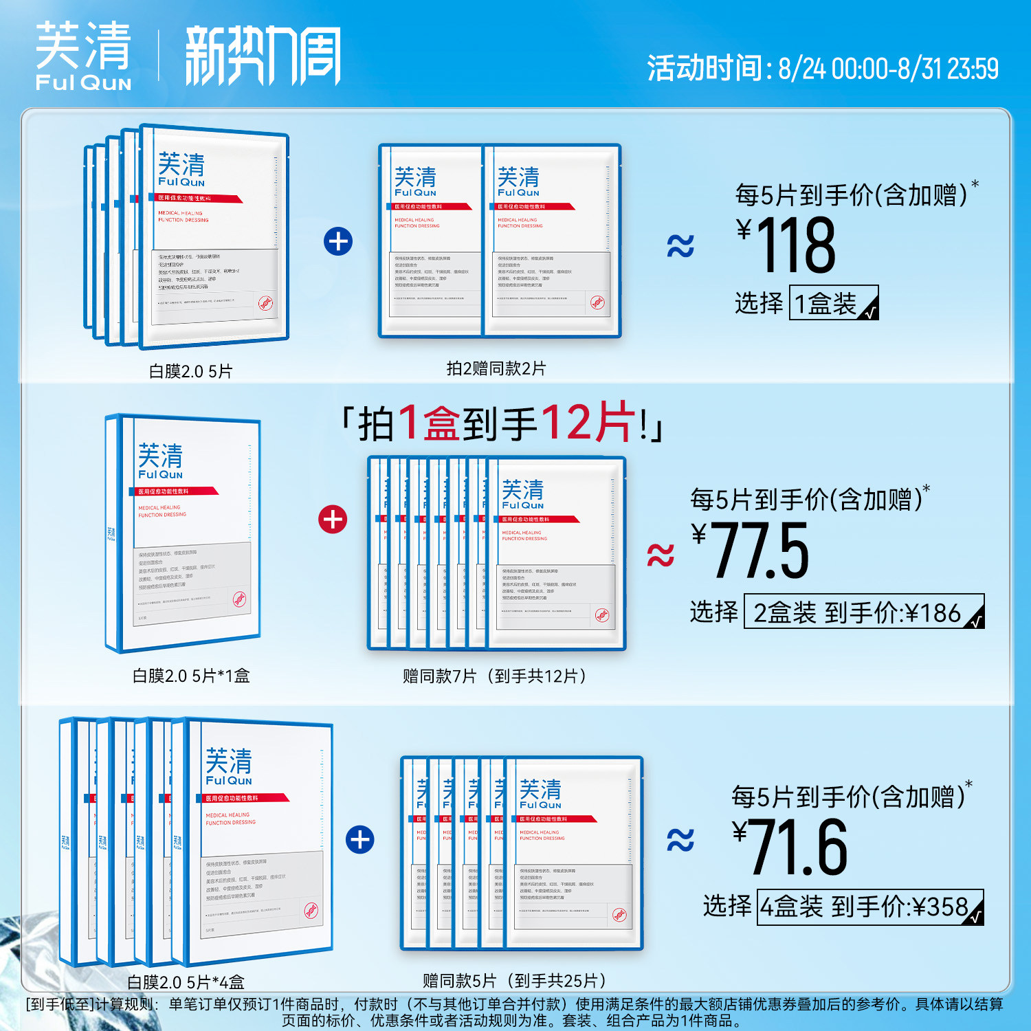 芙清医用敷料医美修复痘痘肌术后补水保湿祛痘粉刺械非面膜冷敷贴