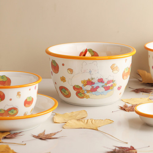 蓝莲花柿柿如意餐具吃饭碗专用个人碗宿舍用学生陶瓷汤碗日式可爱 - 图2