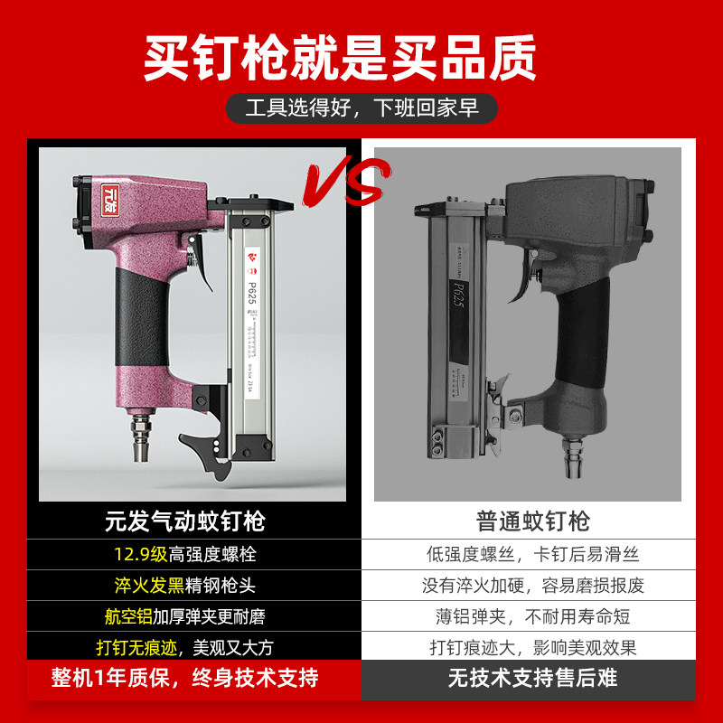 元发P625蚊钉枪气动钉枪无痕木工工具纹钉枪家具汽钉抢无头钉枪_虎窝淘