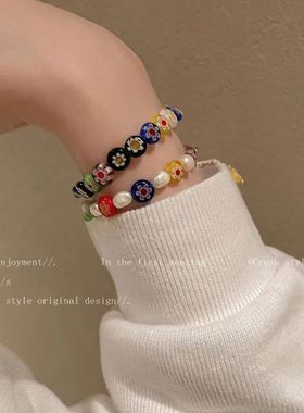 彩色花朵串珠手链明星同款手饰