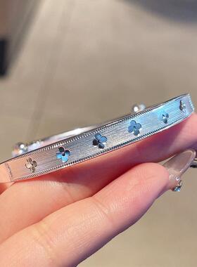 万花筒四叶草9999纯银手镯不掉色实心高级小众足银镯子情人节礼物