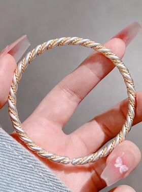 麻花扭纹足银9999纯银手镯描金古法实心年轻款高级小众银镯子礼物