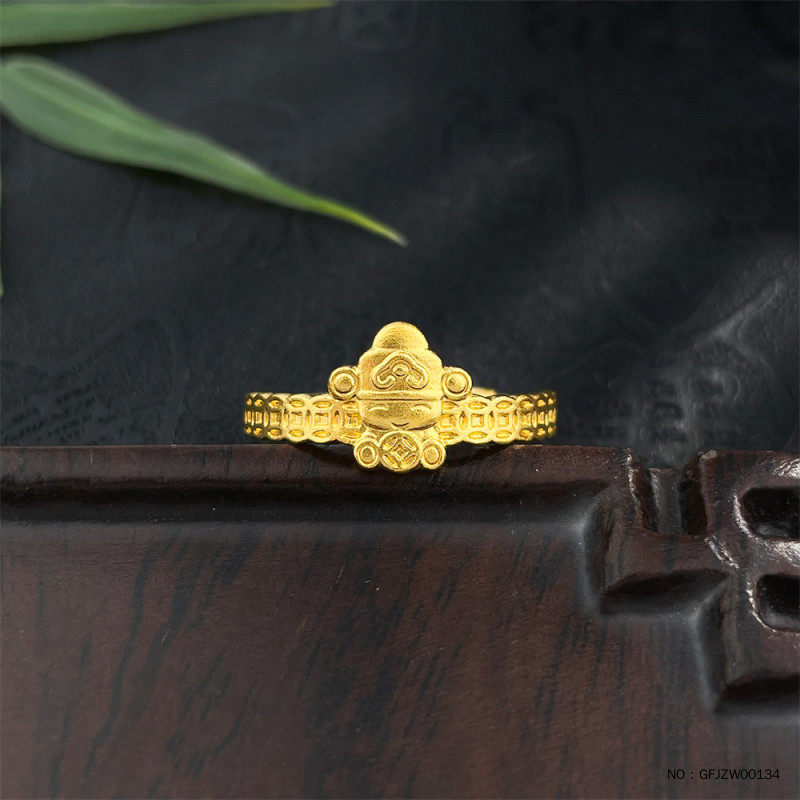 足金9999古法黄金实心活口戒指财源滚滚小财神戒指艺术指戒,淘宝优惠券,粉丝福利购,淘宝优惠卷