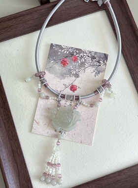 孤品无金属项圈玉石璎珞汉服明宋制马面裙项链配饰古风小众项链女