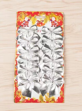 圣诞装饰品5.5cm迷你金 银 红布蝴蝶结圣诞树装饰品12只包装