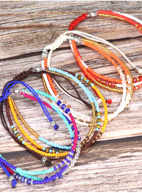 欧美手链女男手工编织米珠波西米亚彩色时尚配饰INS