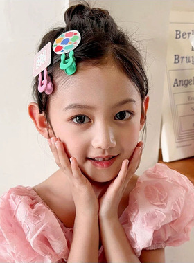 韩国几何彩色发夹儿童涂鸦画板发卡小女孩卡通兔子可爱一字夹发饰