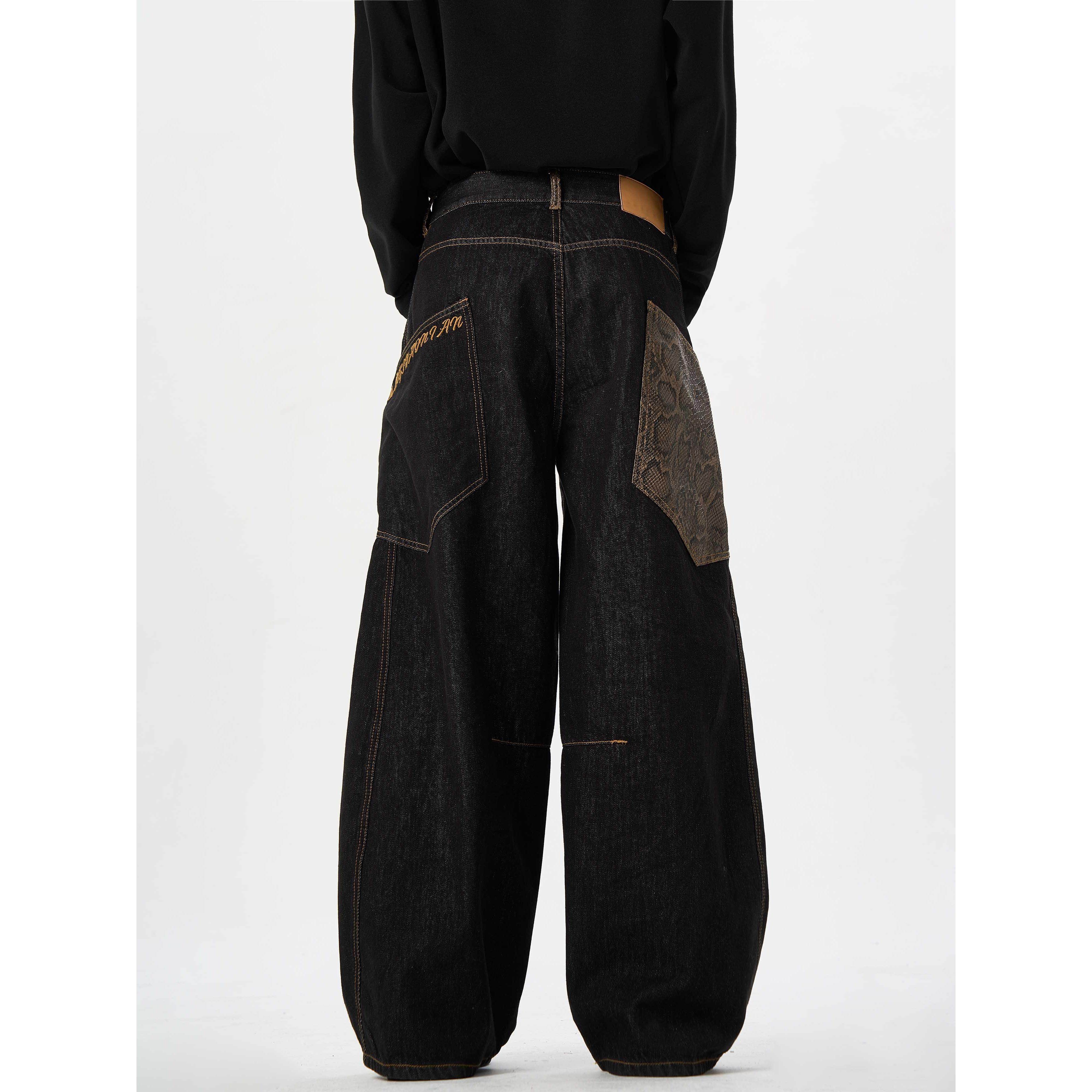 MAX ME蛇年限定【原牛 蛇皮裤 】弯刀蟒黑色牛仔裤阔腿男女裤子,淘宝优惠券,粉丝福利购,淘宝优惠卷