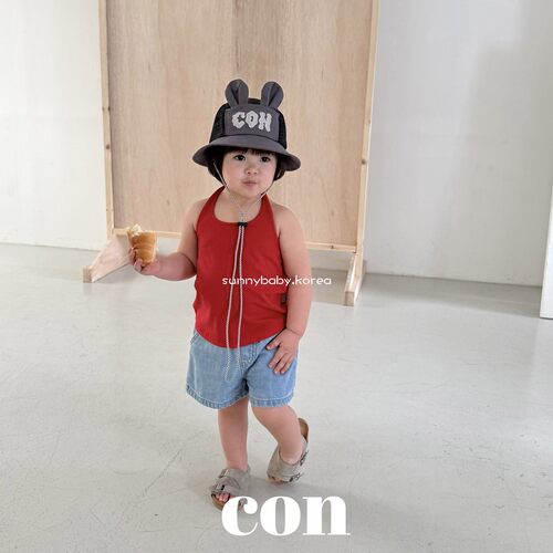 CON韩国进口童装代购26夏男女婴小童薄时尚纯色简约百搭牛仔短裤 - 图0