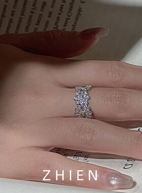 S925纯银镶嵌锆石小花朵开口戒指