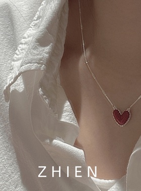 日韩设计师925银红色爱心项链