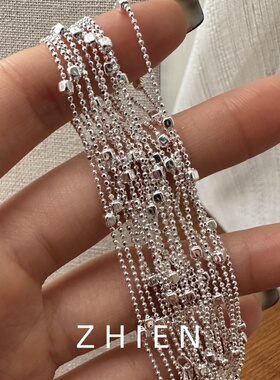 S925纯银小方块项链女简约百搭