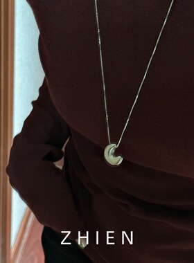 S925纯银磨砂月亮项链