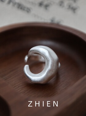 S925纯银磨砂月牙戒指女夸张时尚