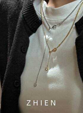 至恩S925纯银项链轻奢小众锁骨链金色抽拉调节单链时髦简约高级感