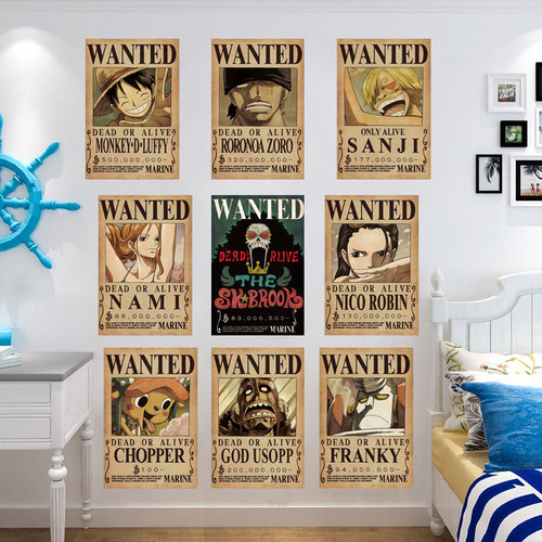 海贼王动漫周边贴纸草帽团悬赏通缉令尼卡路飞墙贴纸卧室宿舍装饰 - 图2