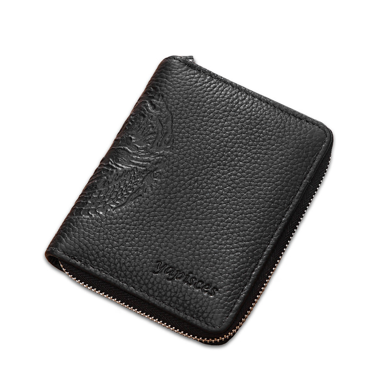 真皮拉链男短款多功能防盗牛皮钱夹 yapisces钱包