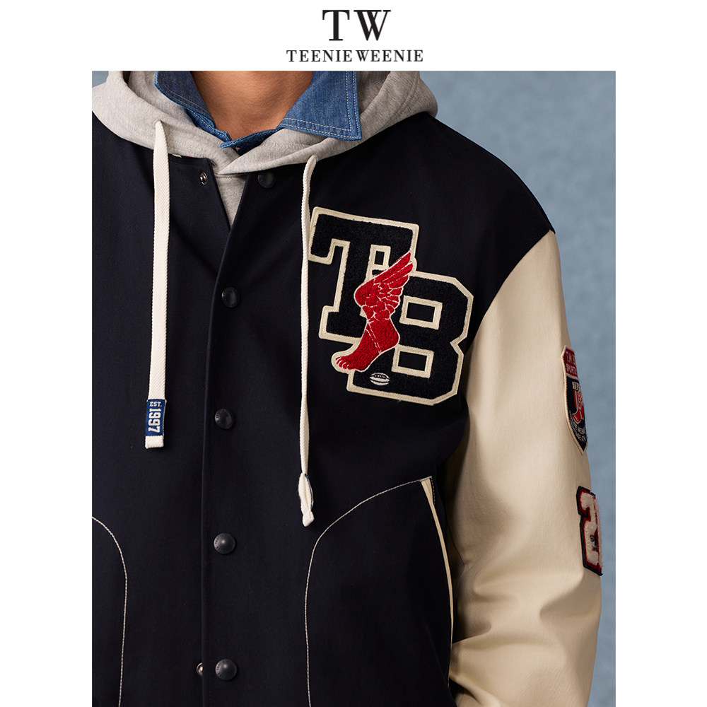 Teenie Weenie小熊男装撞色拼接品牌FG学院风棒球夹克2026年春季,淘宝优惠券,粉丝福利购,淘宝优惠卷