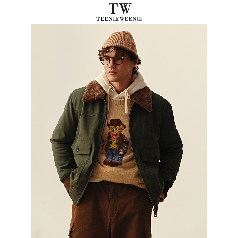 Teenie Weenie小熊男装日常美式通勤复古仿羊羔毛翻领夹克,淘宝优惠券,粉丝福利购,淘宝优惠卷