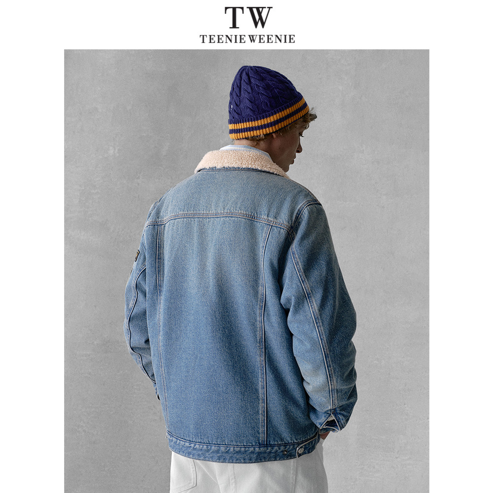 Teenie Weenie小熊男装休闲通勤牛仔拼接仿羊羔毛翻领夹克外套,淘宝优惠券,粉丝福利购,淘宝优惠卷