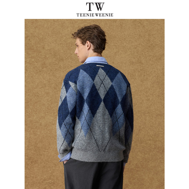 Teenie Weenie Bear Men's Loose Lazy Japanese Diamond Y-Neck Cardigan Knitted Sweater