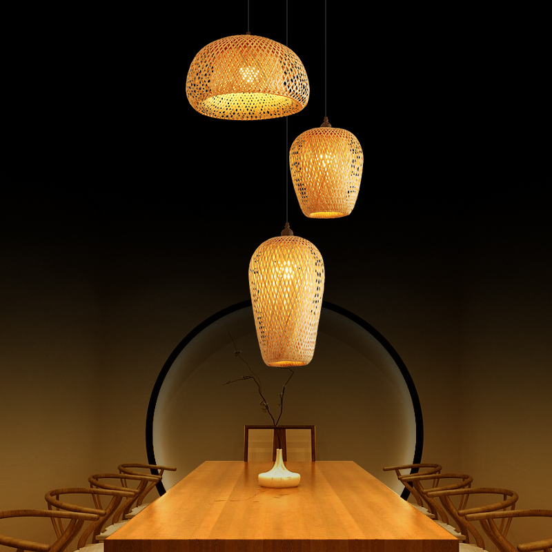 创意竹编灯笼吊灯复古田园组合灯具禅意茶室民宿客厅餐厅日式灯罩